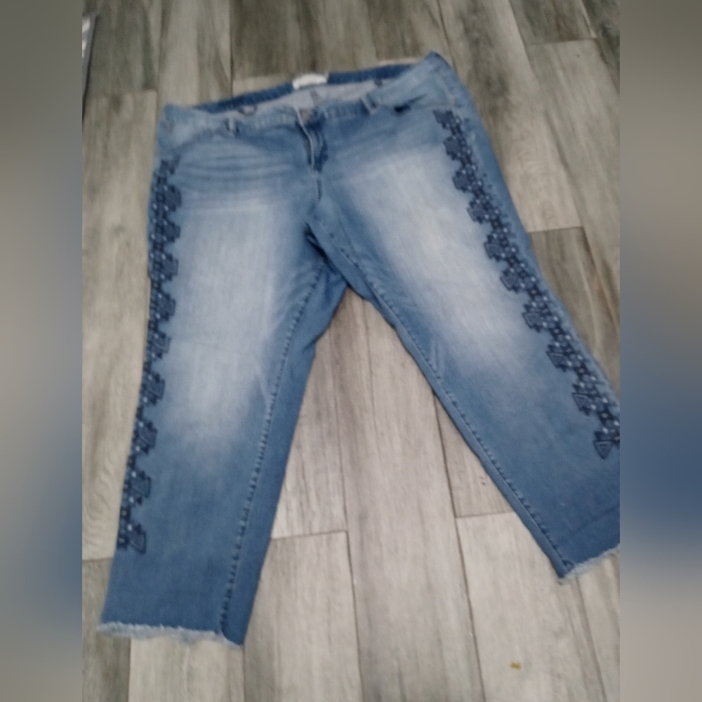 Torrid Women's 24 Embroidered Stretch denim High Rise cropped jeans raw hems